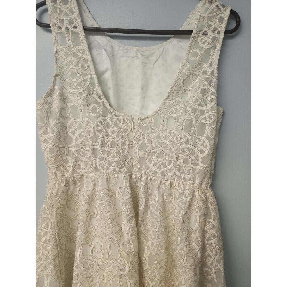 White Lined Sheer Dress Gold Embroidery Pearl Waistline Ark‎ & Co L + Video - Picture 5 of 8